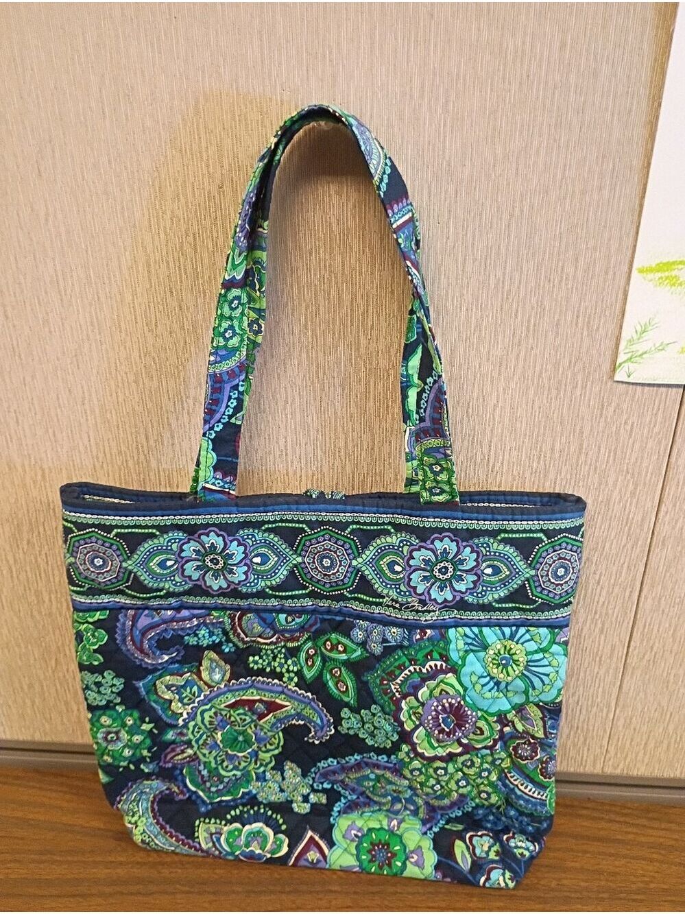 Vera Bradley Blue Rhapsody Retired Quilted Tote Shoulder Bag Floral Blue Green - Picture 3 of 10
